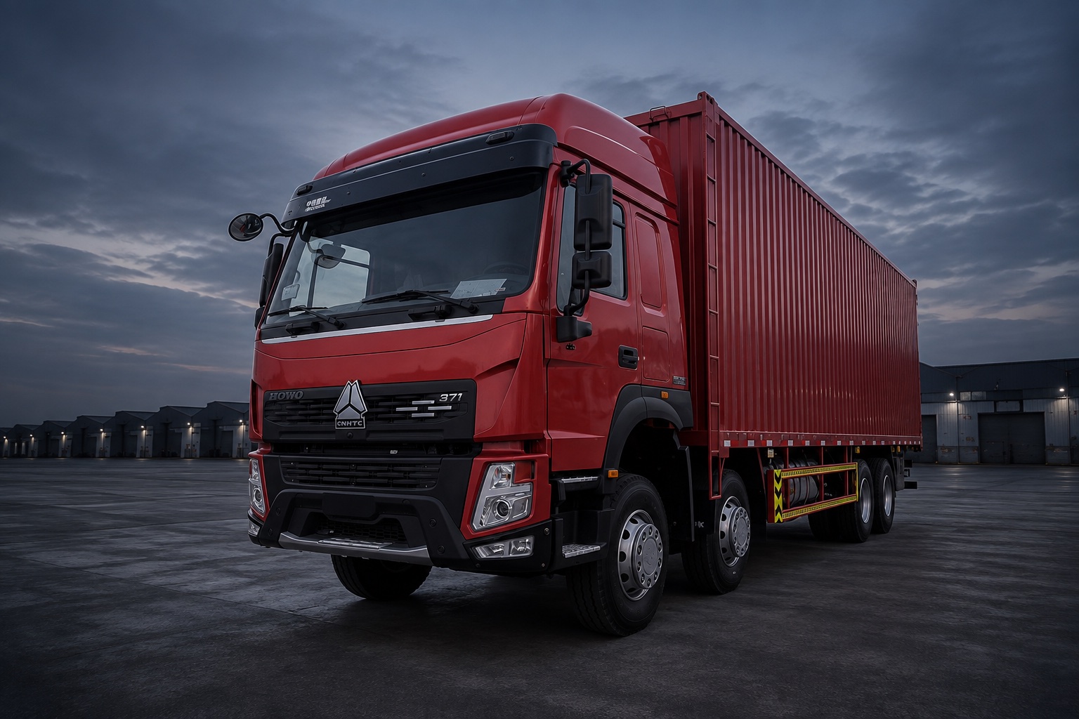 HOWO 8x4 ACE cab box truck — illustrative studio image
