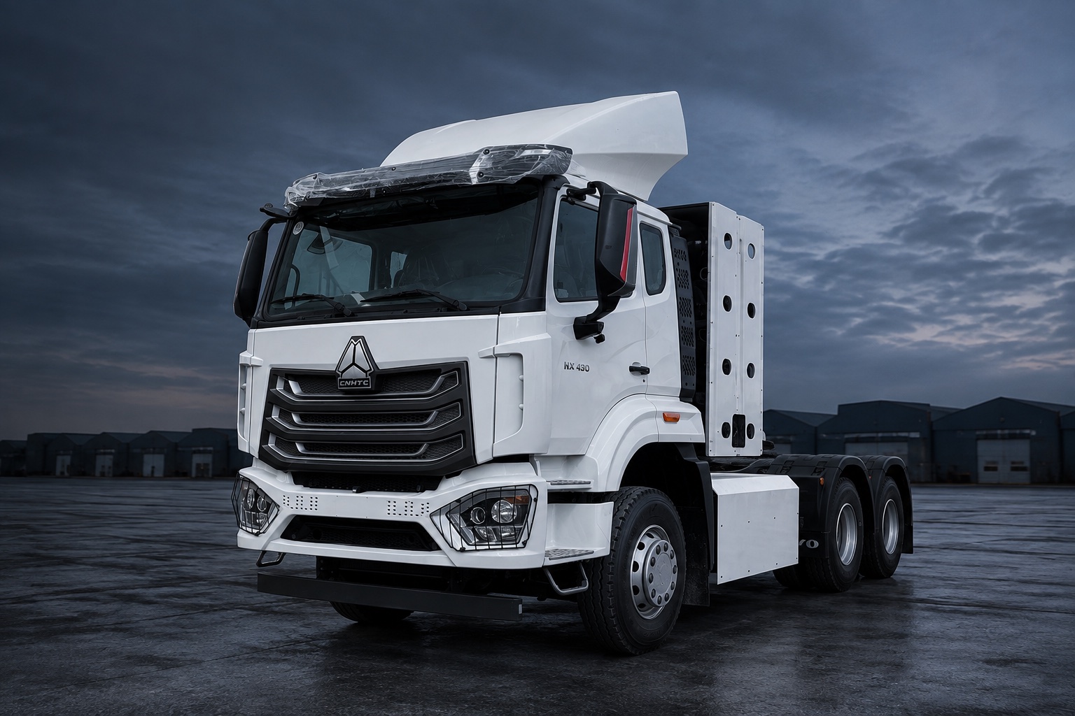 HOWO NX CNG tractor truck with gas cylinder cabinet — illustrative studio image