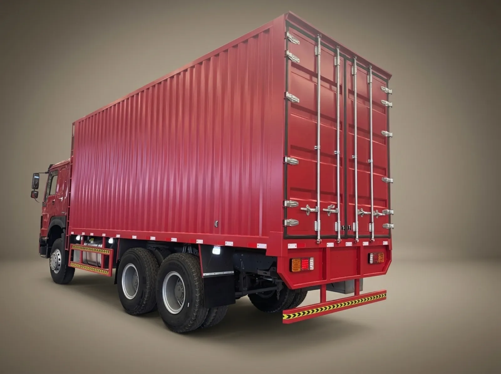 HOWO 371 6×4 Box Van Truck – Rear three-quarter view