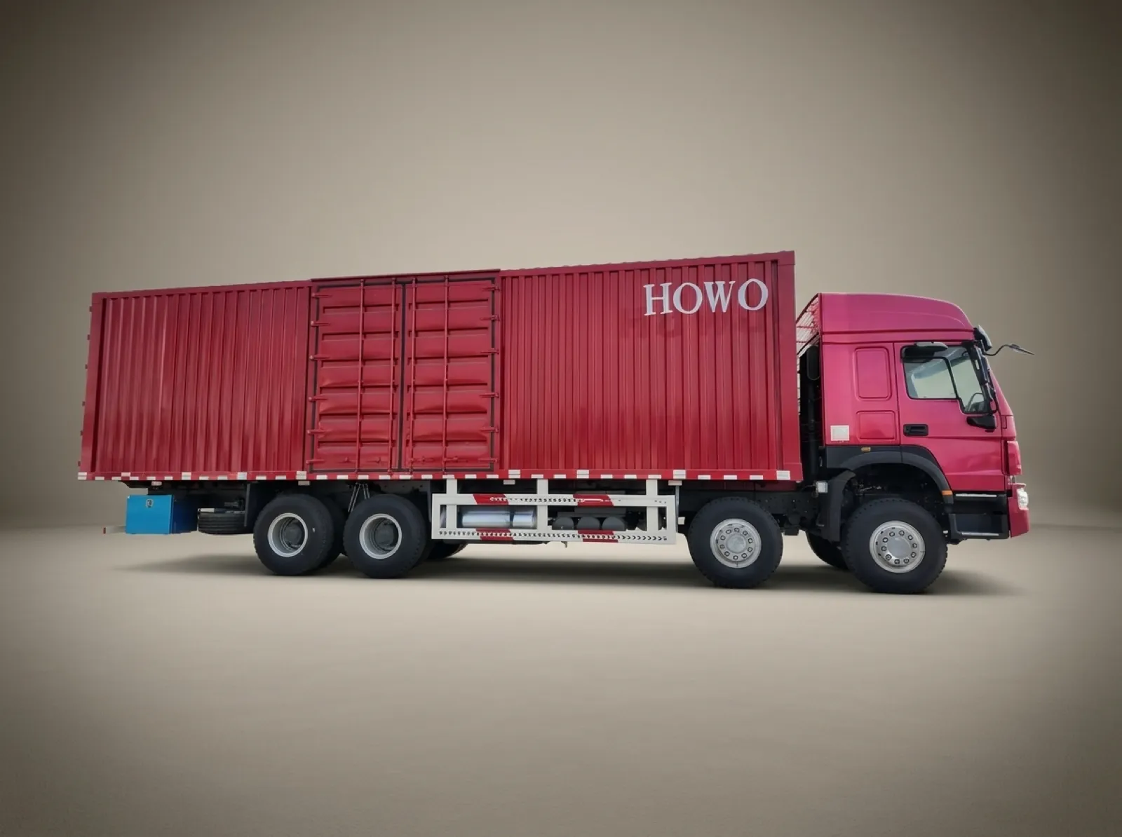 HOWO 371 8×4 Box Van Truck – Front three-quarter view