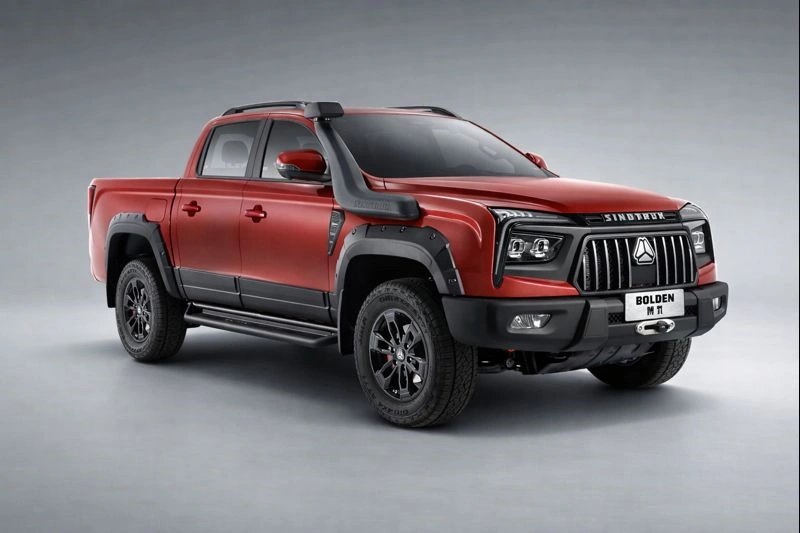 SINOTRUK BOLDEN S9 pickup truck front 45 degree studio view, double cab export model