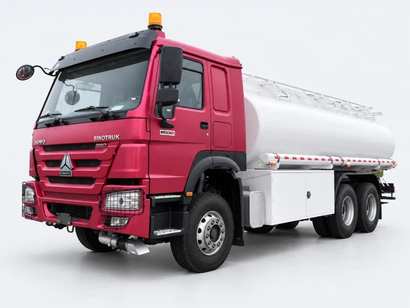 HOWO 6×4 fuel tank truck with red cab and white tank