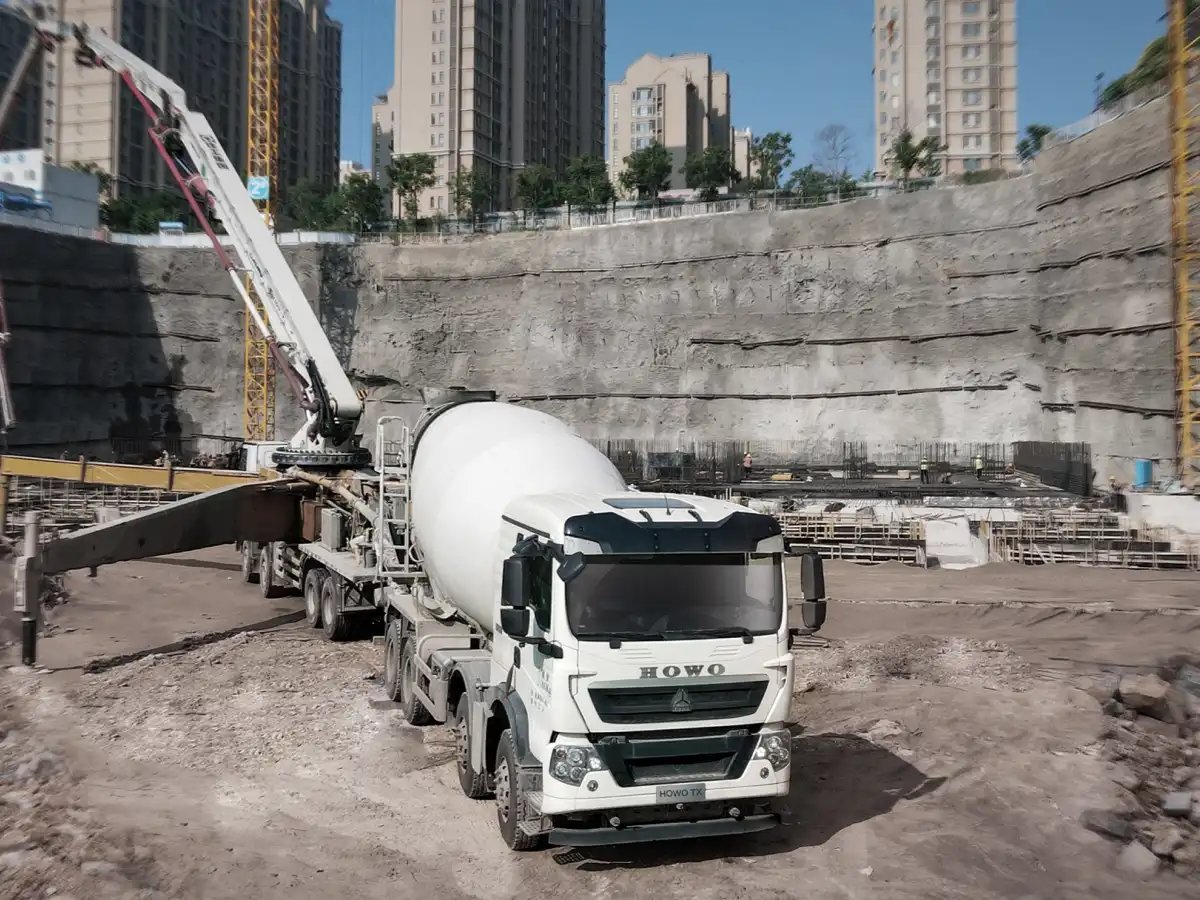 SINOTRUK HOWO 8×4 concrete mixer truck working on site