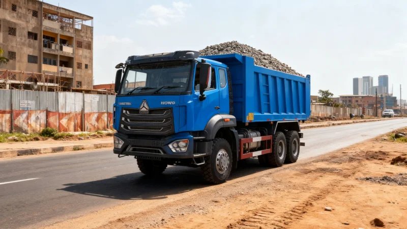 HOWO NX 6×4 dump truck transporting sand and aggregates in Nigeria construction projects