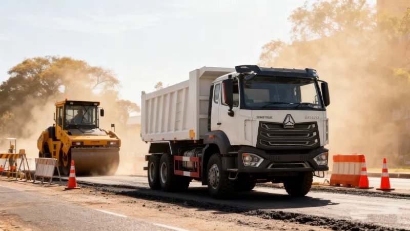 HOWO NX 6×4 dump truck working on road repair projects in Zimbabwe with middle lifting system