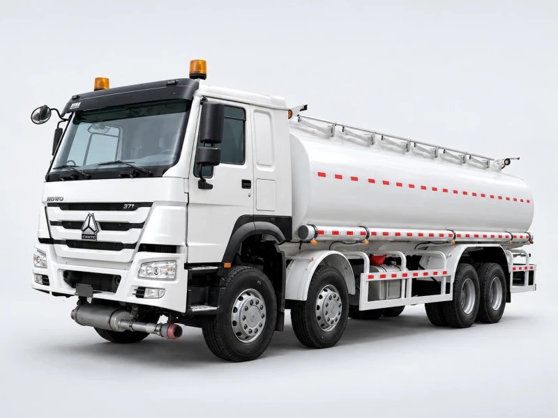 HOWO 8×4 fuel tank truck with white cab and white tank